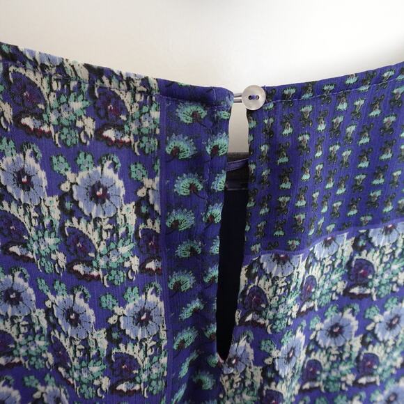 Esprit Patchwork Blue Dress Multi Print Cottage Retro Boho Size 10 Short Sleeve - Picture 11 of 12